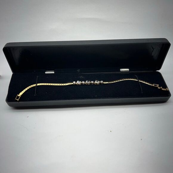 Vintage Gold Tone/Plated Cubic Zirconia Tennis Bracelet Snake Style Chain New - Picture 2 of 11